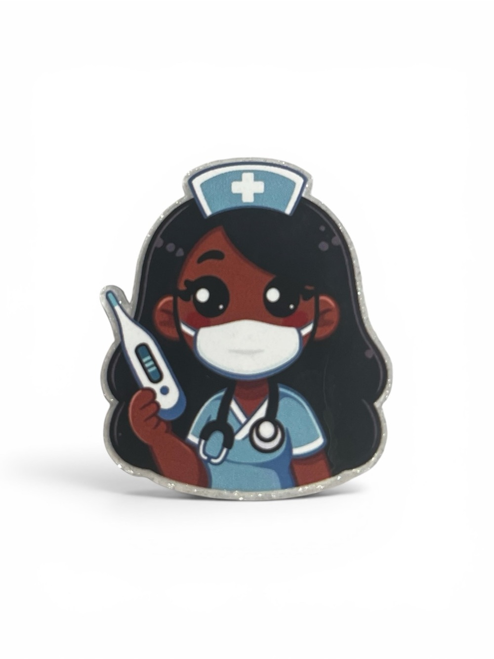 Nurse Character PopSocket - Dark Skin, Blue Uniform